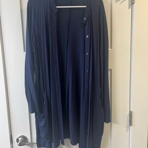 Navy bundle to include two tank tops and  long sleeved silk jersey long shirt.